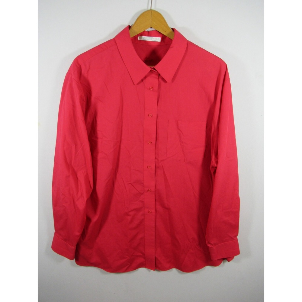 Foxcroft Wrinkle Free Button Up Shirt Plus Size 22W Solid Red Mature Blouse